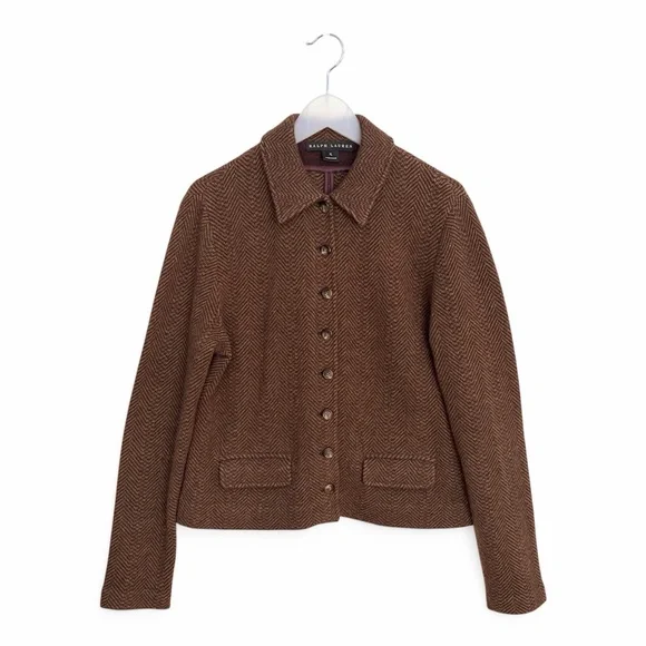Ralph Lauren Black Label 96% Cashmere Herringbone Blazer Size XL Brown